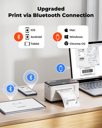 MUNBYN RealWriter 941BP thermal label printer kit with white and black components, designed for efficient label printing.