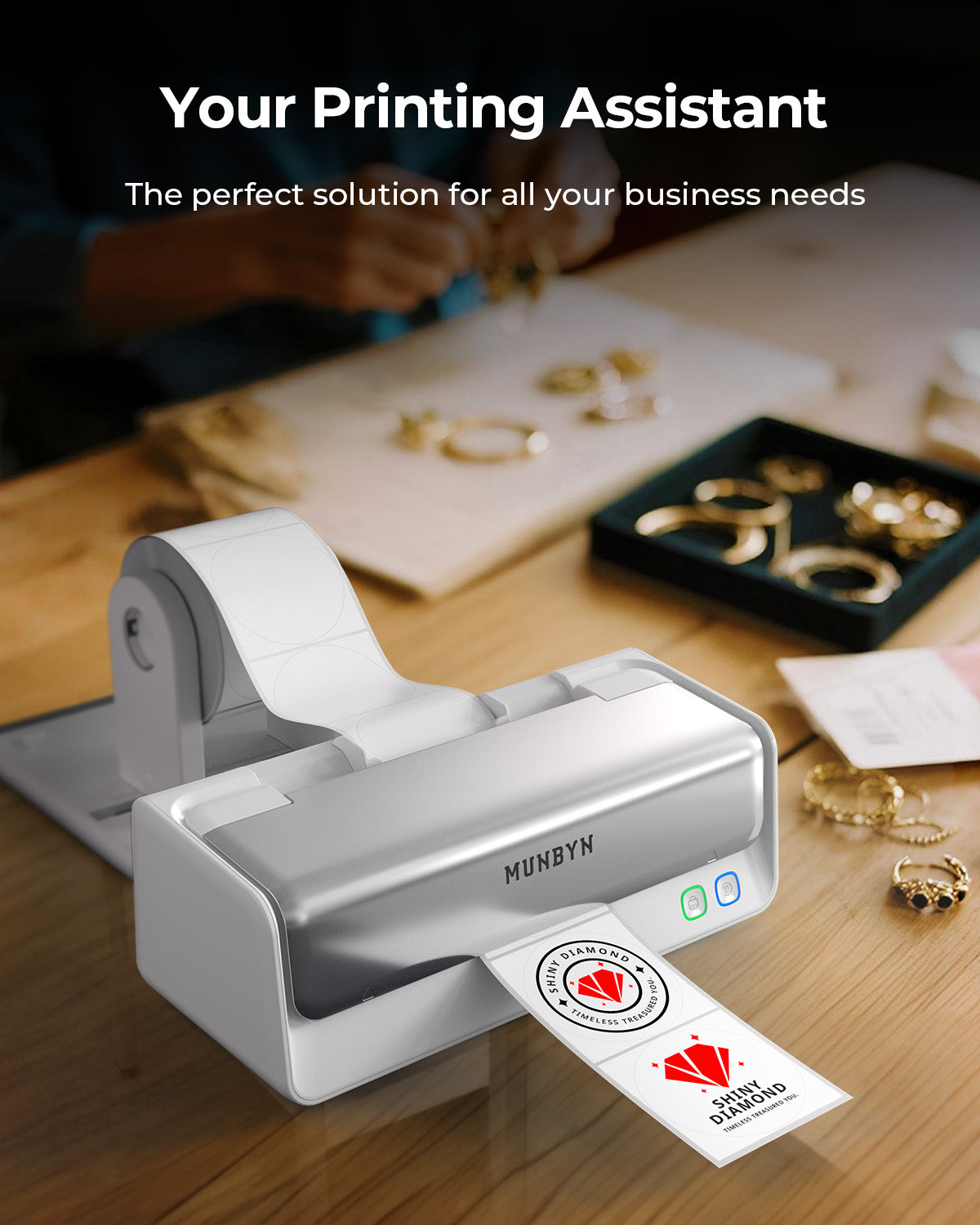 MUNBYN RealWriter 405B Replaceable Print-Head Bluetooth Thermal Label Printer with Label Holder