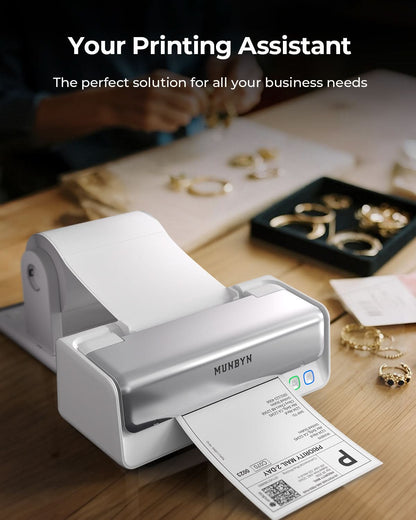 MUNBYN RealWriter 405B Replaceable Print-Head Bluetooth Thermal Label Printer with Label Holder