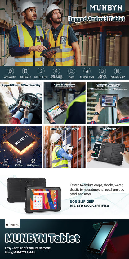 MUNBYN Rugged Android Tablet Scanner IRT01-2D