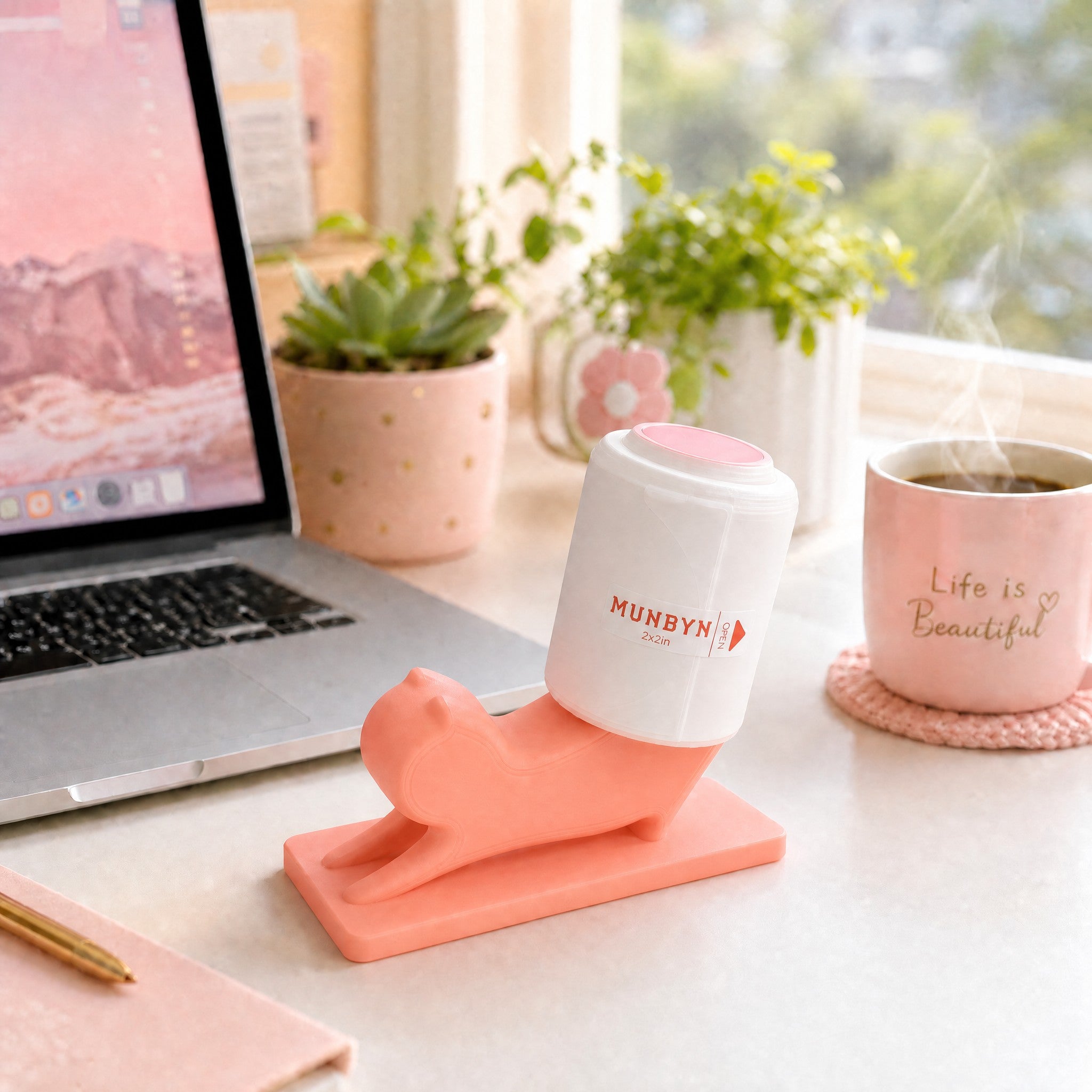 MUNBYN Cat Shaped 3D Printed Thermal Printer Paper Roll Holder 3 Pack
