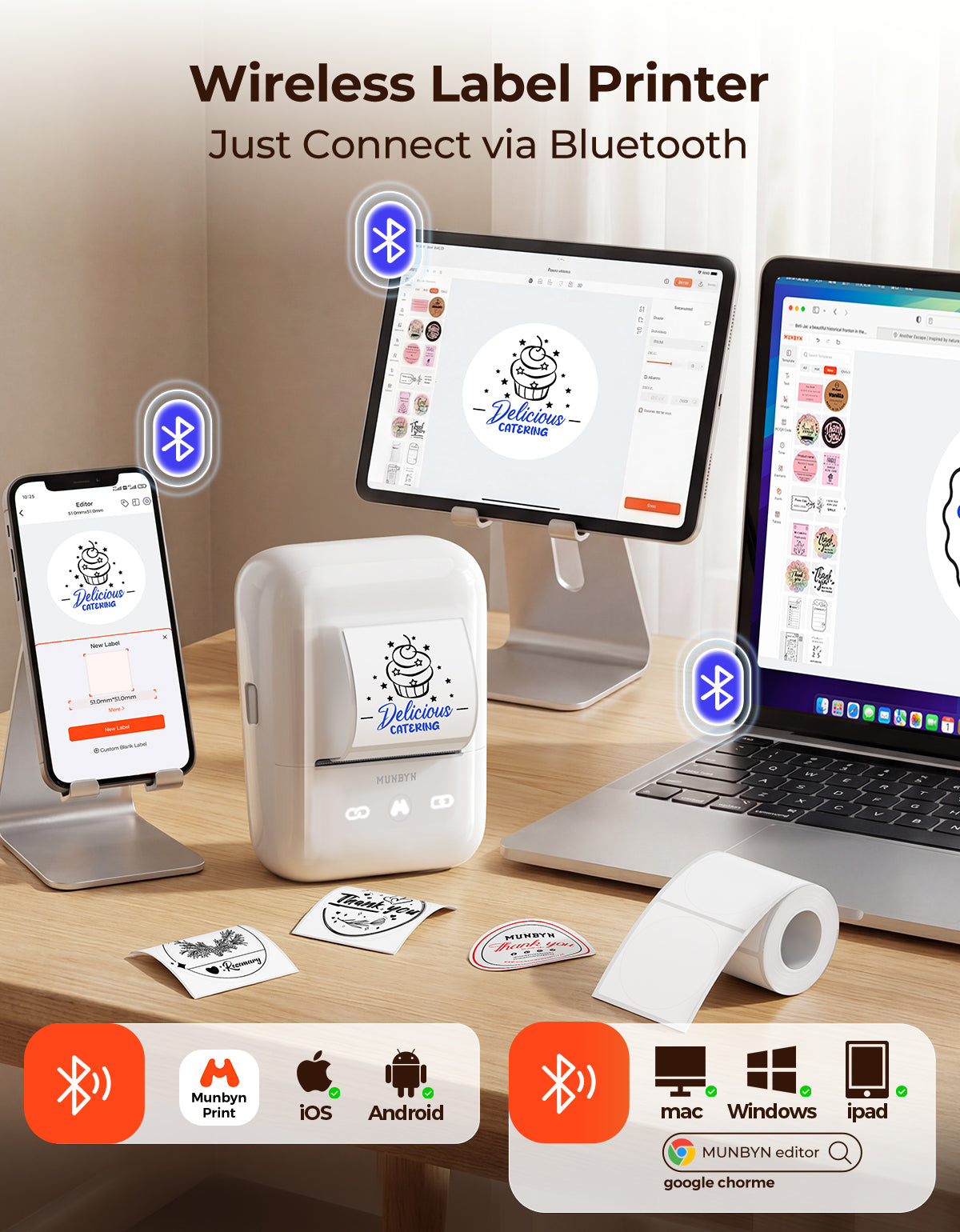 MUNBYN FM226 Bluetooth Portable Label Maker for Home and Small Labels
