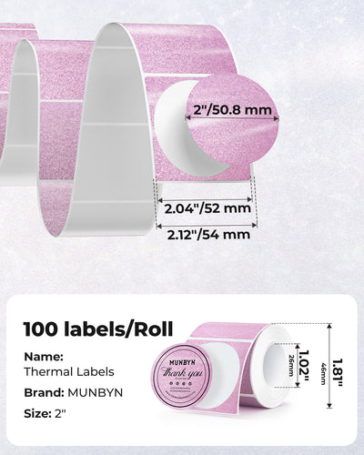 MUNBYN 2" Glitter Round Thermal Labels (100/Roll)