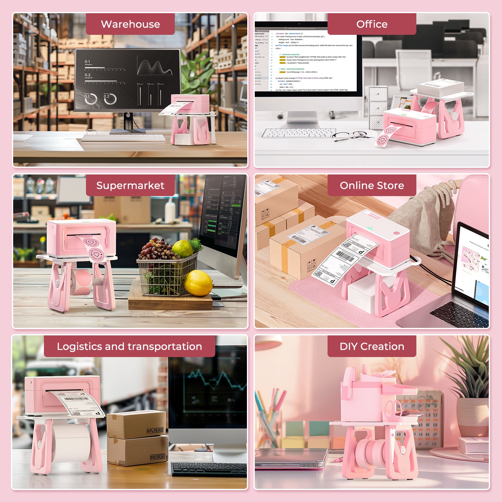 MUNBYN 3-in-1 Pink Label Holder
