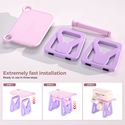MUNBYN ILH02 label holder for label printer accessories, shown in beige with printed labels ready for use.