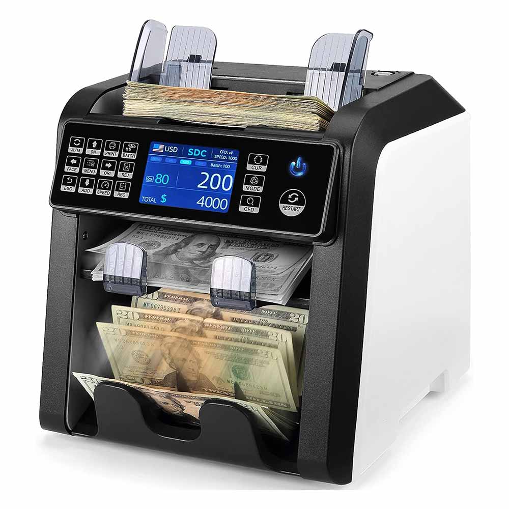 MUNBYN IMC08 Bank-Grade Money Counter | 12 Fraud Detection, Multi-Currency & Auto-Sort with UV/IR/MG