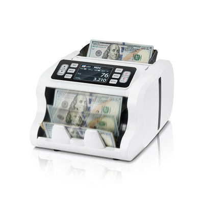 MUNBYN IMC09 money counter machine with digital display and compact design, used for counting cash efficiently.