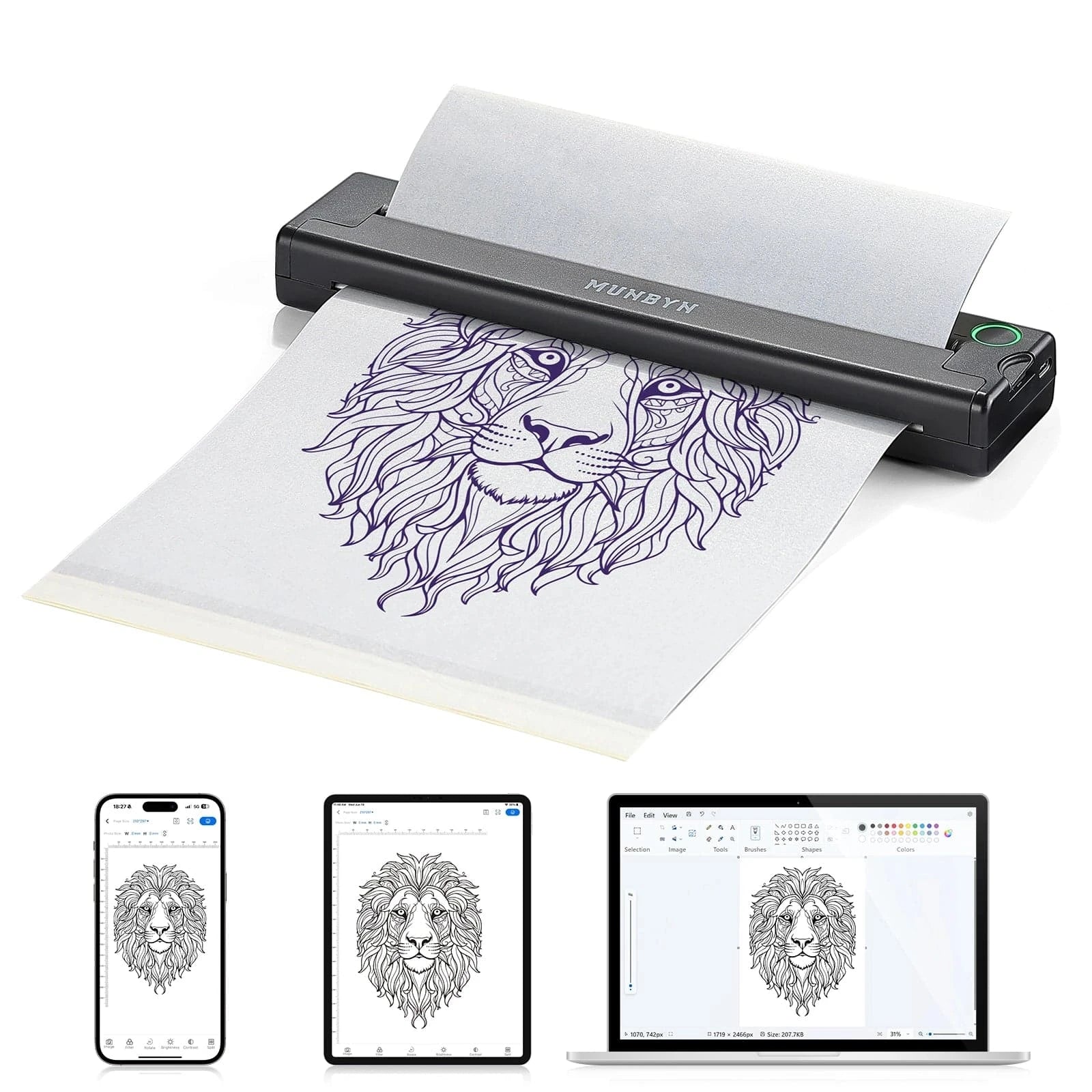 Connect your cell phone, tablet, or computer to this small yet powerful tattoo stencil printer (10.4 x 2.3 inches).