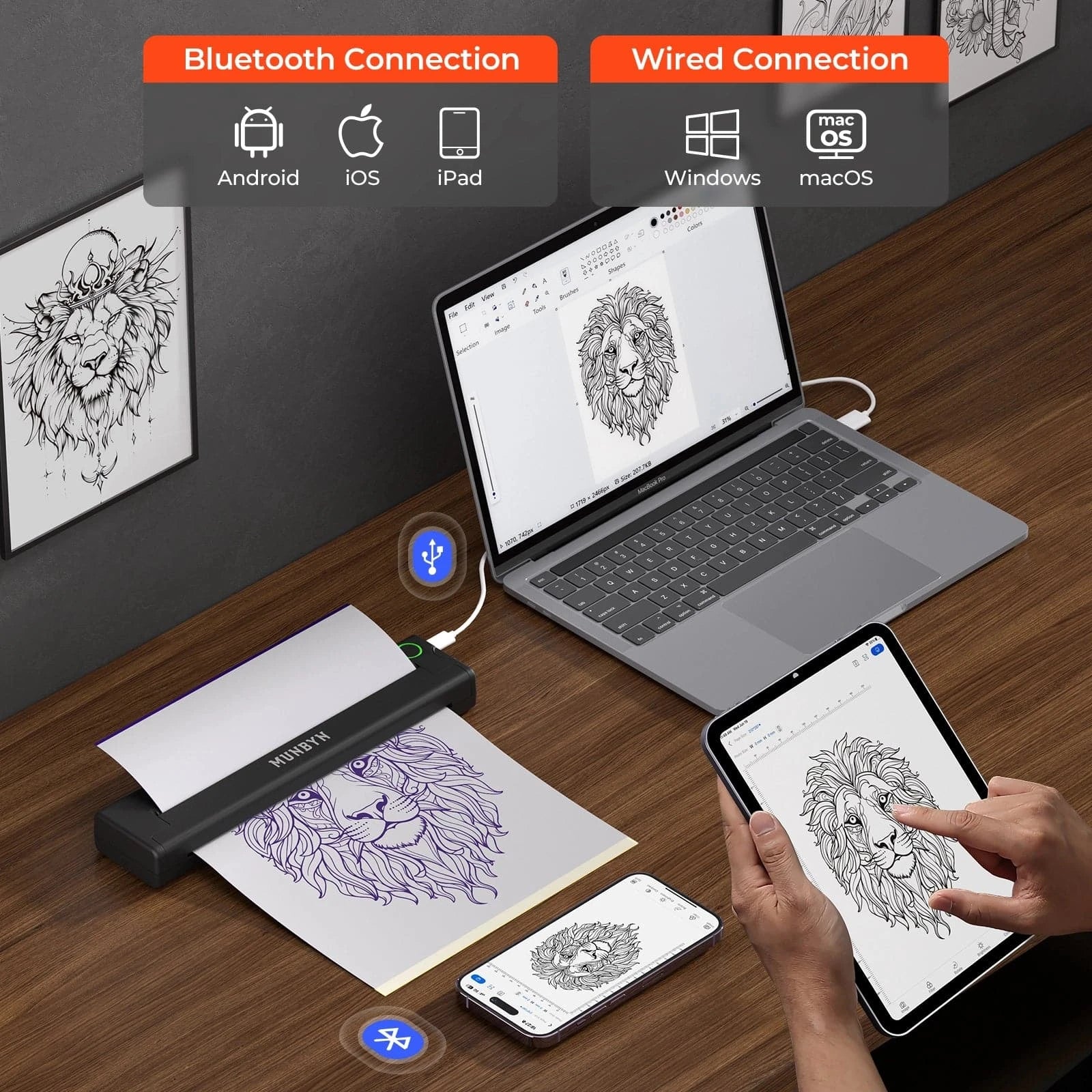 Achieve precise 203 DPI resolution for sharper, clearer designs. Connect via Bluetooth for mobile devices or USB for computers.