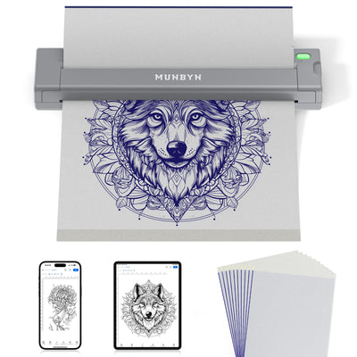 MUNBYN ITP05S Tattoo Stencil Bluetooth Thermal Printer with 20 Sheets Transfer Paper