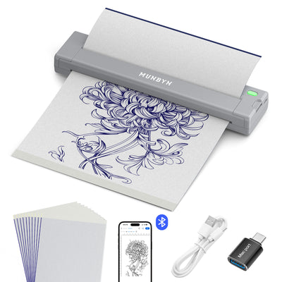 MUNBYN ITP05S Tattoo Stencil Bluetooth Thermal Printer with 20 Sheets Transfer Paper