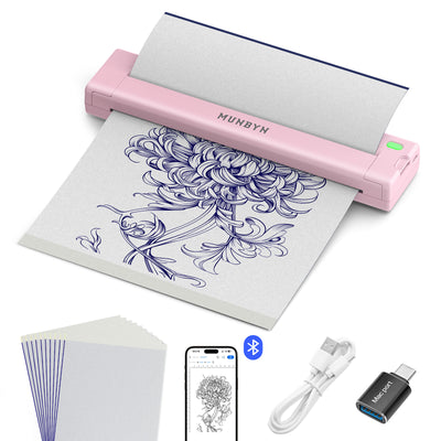 MUNBYN ITP05S Tattoo Stencil Bluetooth Thermal Printer with 20 Sheets Transfer Paper