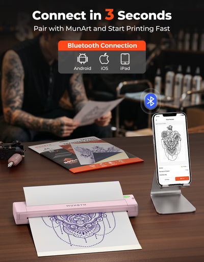 MUNBYN ITP05S Tattoo Stencil Bluetooth Thermal Printer with 20 Sheets Transfer Paper