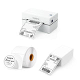 MUNBYN RealWriter 130B thermal label printer kit with white model ITPP130B-WH, showing the compact printer and accessories.