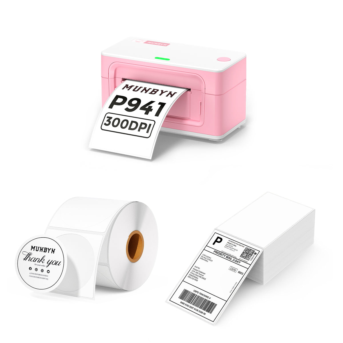 MUNBYN Bluetooth Thermal Label Printer ITPP941BP 300DPI Kit