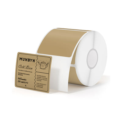 Square 2x2 inch labels printed on MUNBYN label printer paper, suitable for organizing and labeling various items.