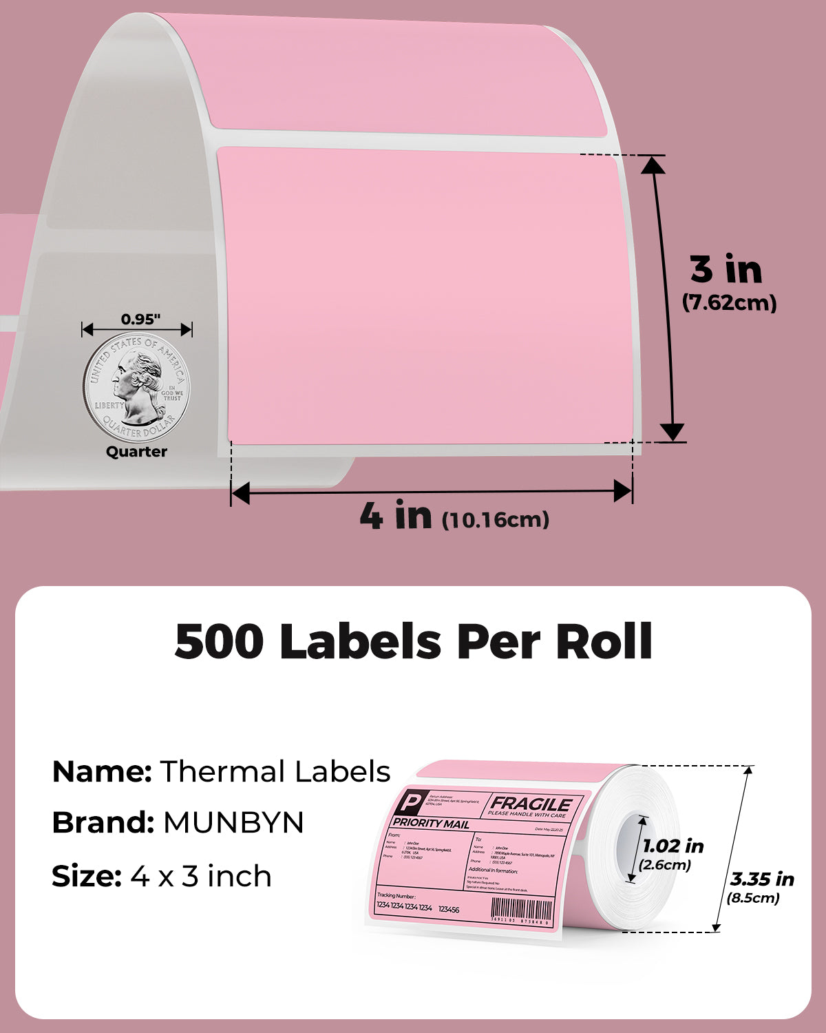 Munbyn 4"x3" Generic Rectangle Series Thermal Labels (500/Roll)