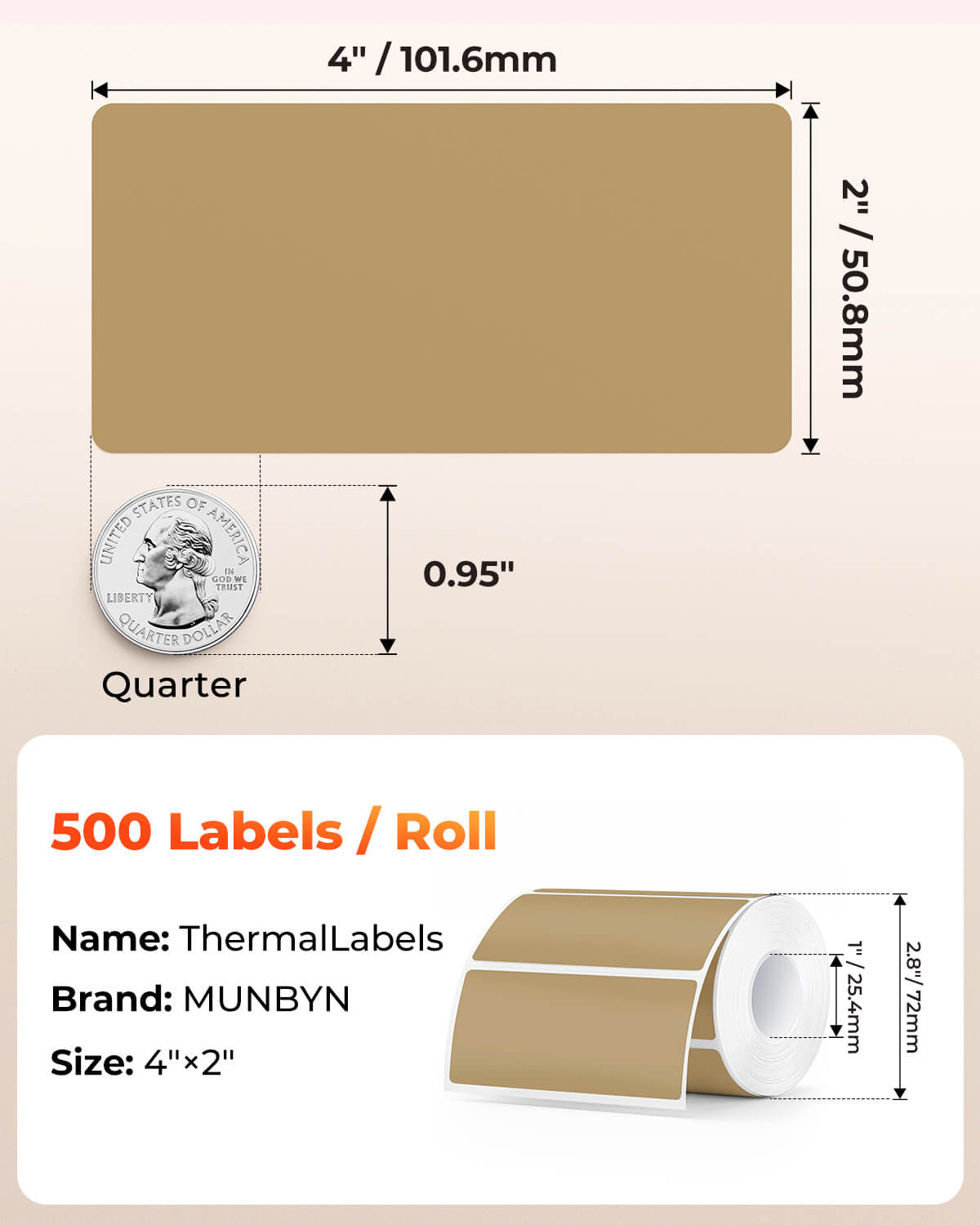 Munbyn 4"x2" Generic Rectangle Series Thermal Labels (500/Roll)