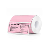 Yellow 4x2 inch rectangle labels printed on MUNBYN label printer paper, showing clean, rectangular adhesive labels.
