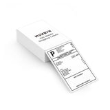 MUNBYN 4x6 inch fan-fold labels on label printer paper, showing a stack of white adhesive labels ready for printing.