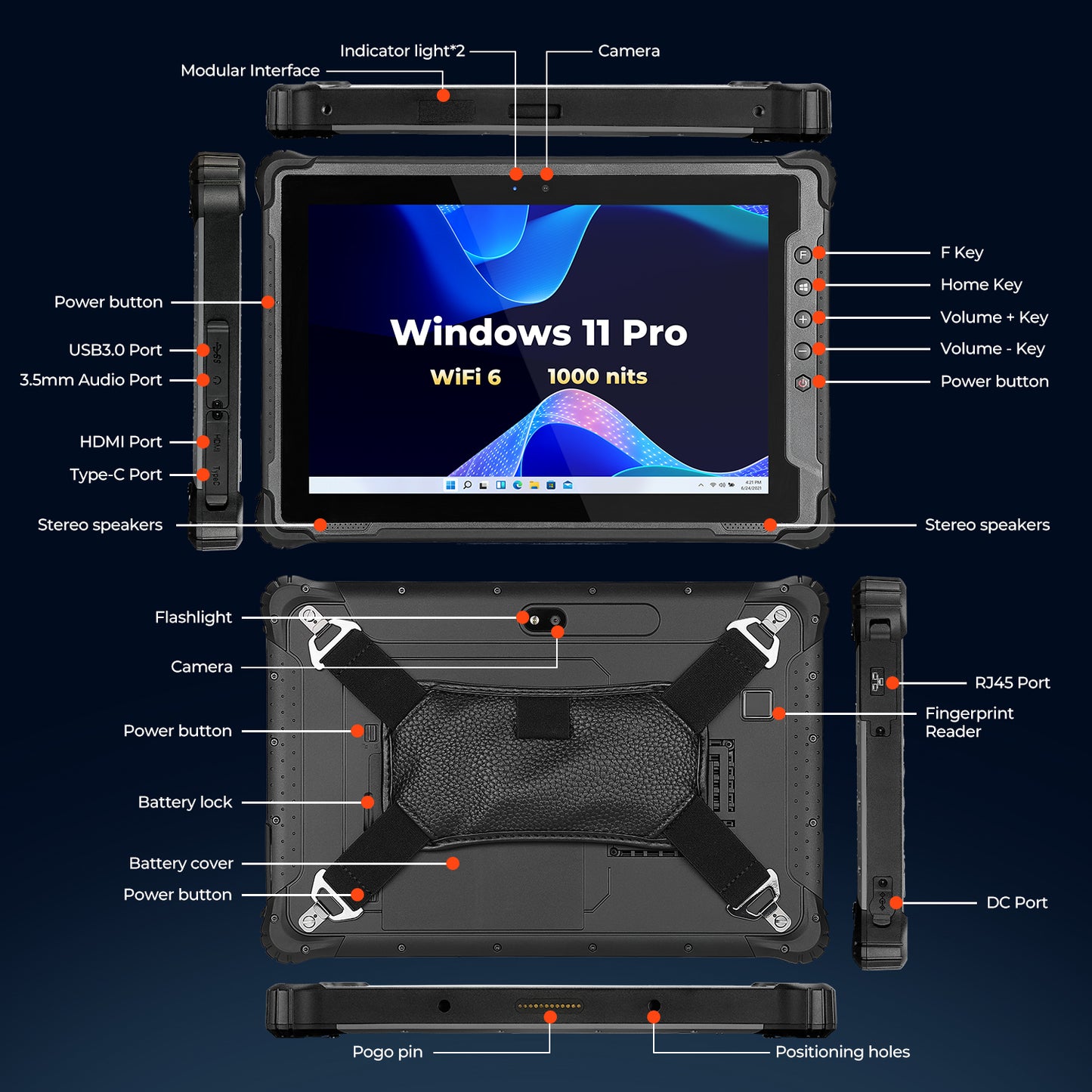 MUNBYN IRT12 Windows 11 Pro Wi-Fi 6 1000nit Rugged Windows Tablet
