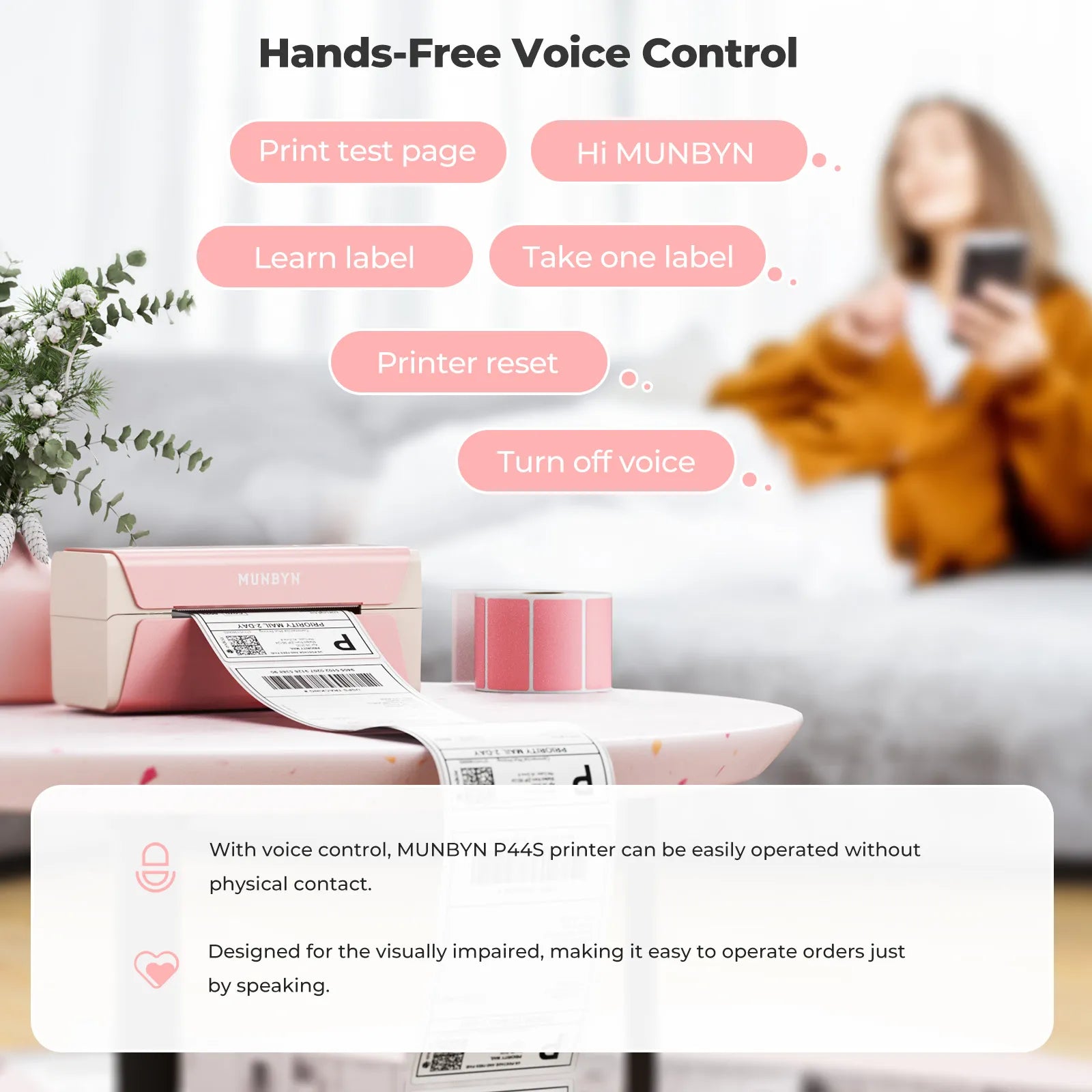 With voice control, MUNBYN P44S WiFi printer can be easily operated without physical contact.