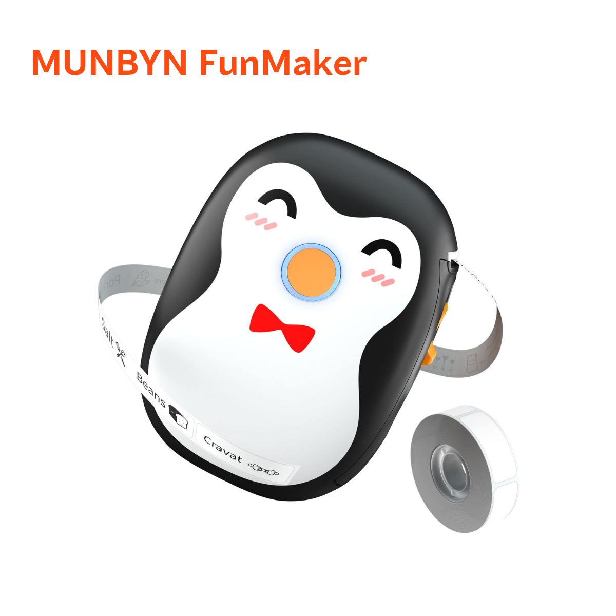 Munbyn FunMaker Black Penguin Mini Thermal Label Printer IMP032 with labels