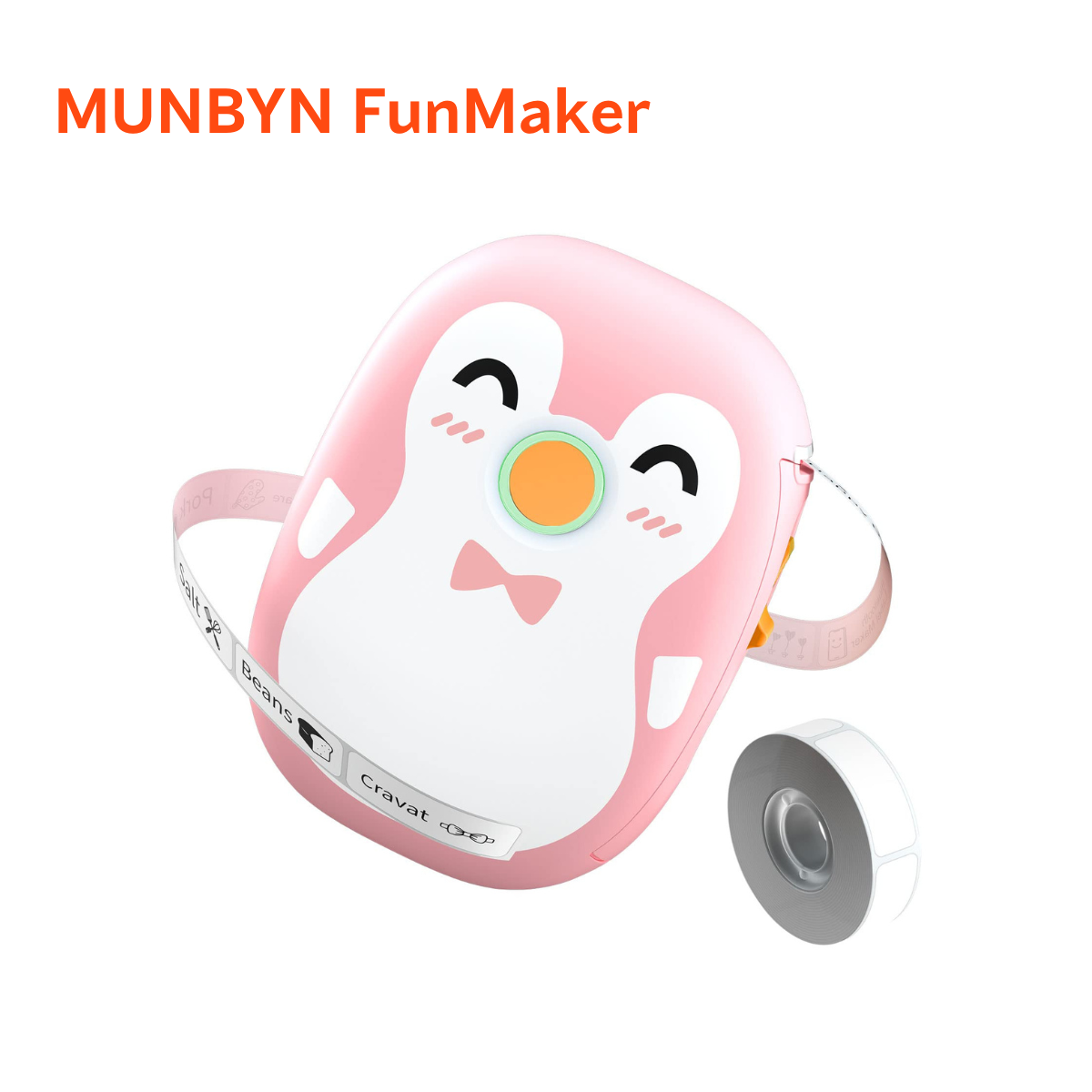 MUNBYN FunMaker Pink Penguin Mini Thermal Label Printer IMP032 with labels