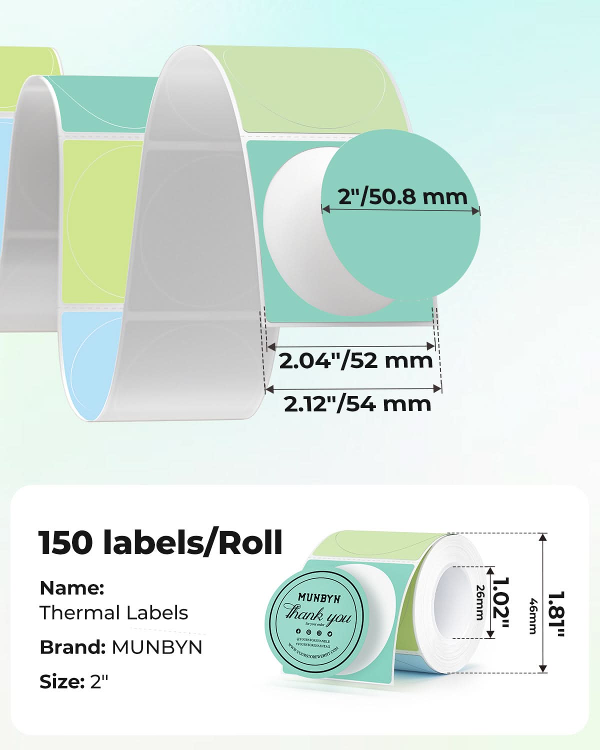 MUNBYN 2" Macaron Round Thermal Labels for Product and Packaging Stickers