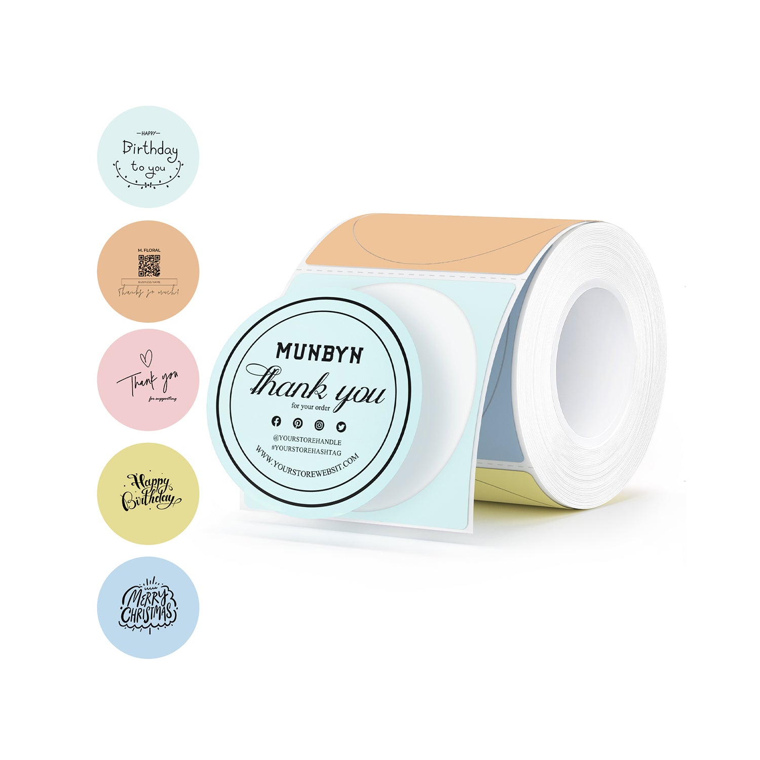 MUNBYN 2" Macaron Round Thermal Labels for Product and Packaging Stickers
