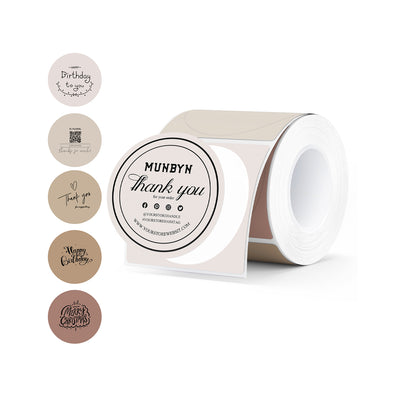 2-inch Morandi label printer paper from MUNBYN, showcasing colorful, patterned labels for various printing needs.