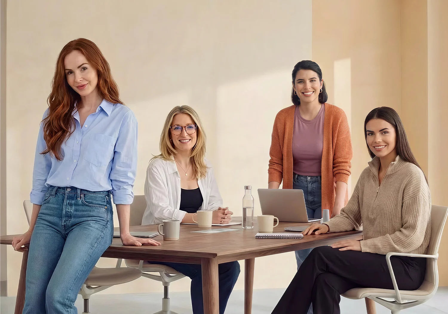Munbyn women leadership sitting around a table in a modern office setting