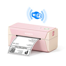 MUNBYN Voice Controlled Wireless Thermal Label Printer P44S connects to mobile phones using WiFi.