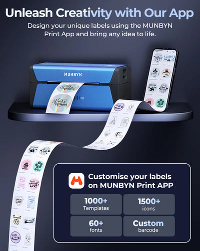 MUNBYN RealWriter 401AP 300DPI AirPrint Wireless Printer & Rectangle Labels Beauty Product Basic Kit