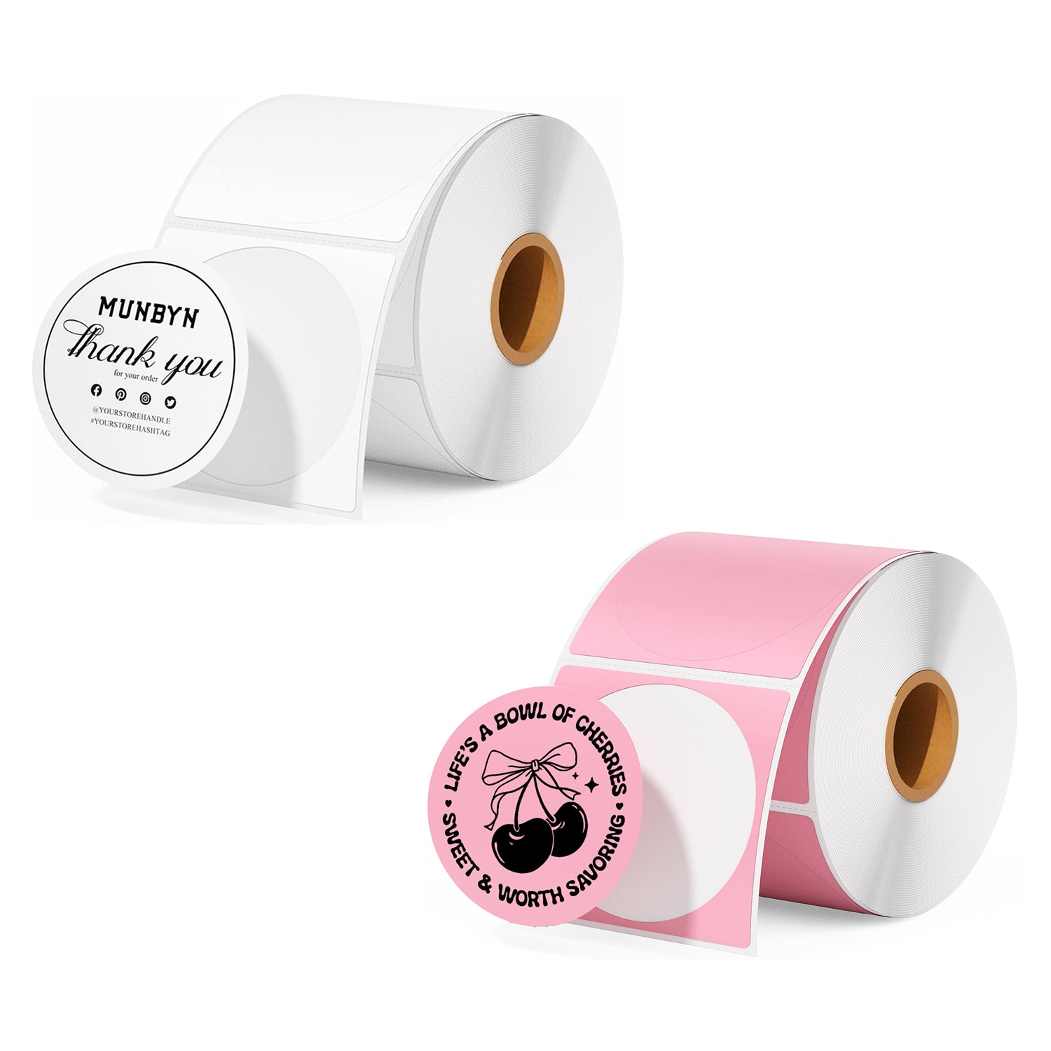 MUNBYN 2" Circle Thermal Label Bundles for Product, Logo and Multi-Purpose Stickers (750/Roll)