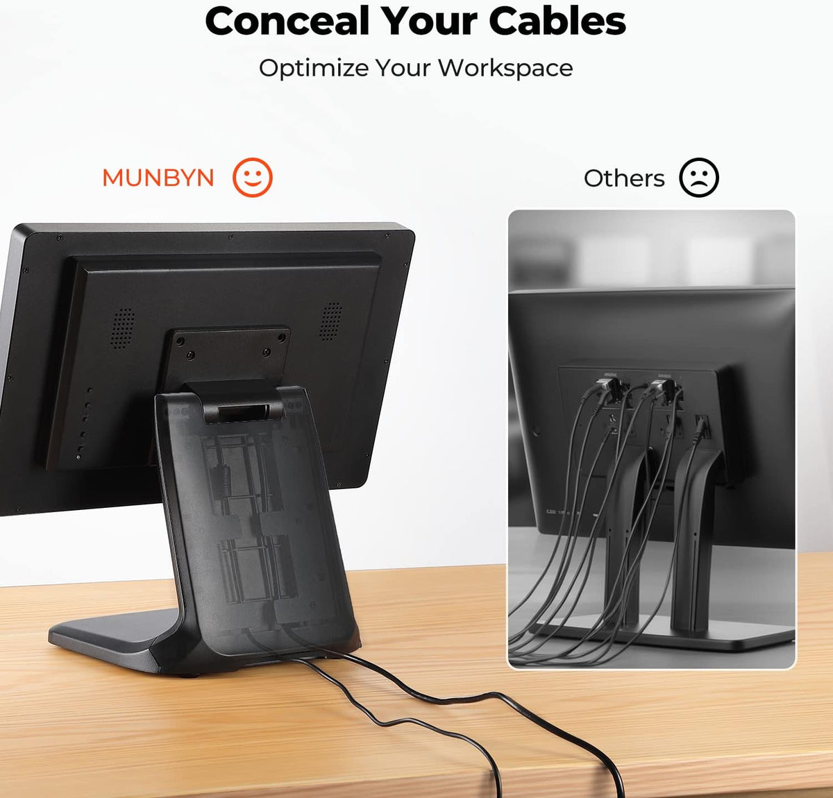 MUNBYN IPTS002 concealed cable routing through the stand