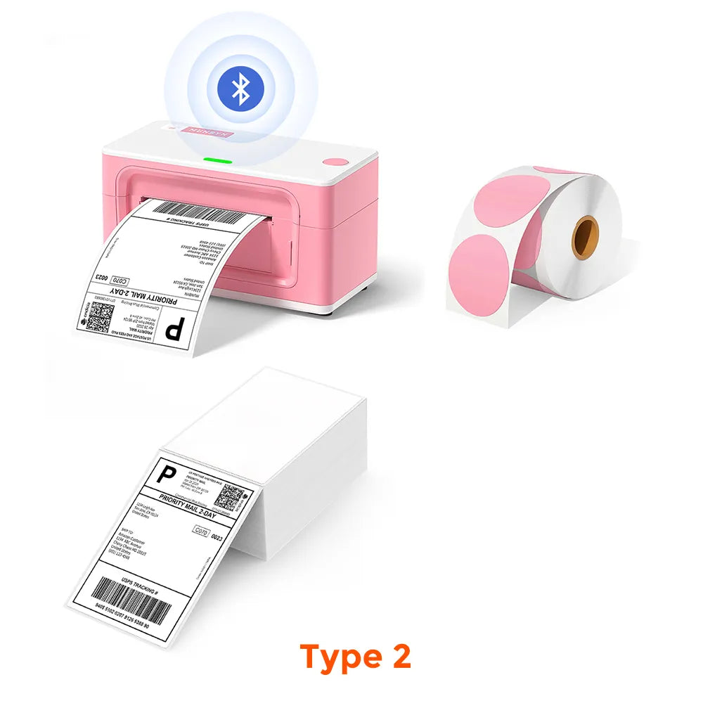 MUNBYN Upgraded Bluetooth Thermal Label Printer ITPP941B Starter Kit | Pink