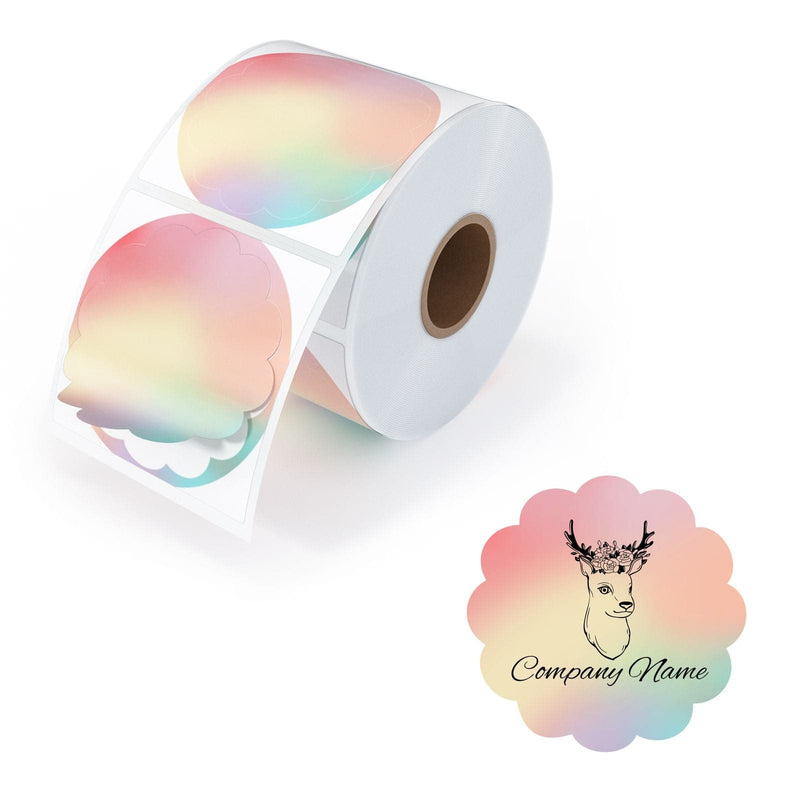 Rainbow Scalloped Round Thermal Sticker Labels| Colored Labels | Custom Labels | Thermal Stickers Roll |3x2.7 | MUNBYN