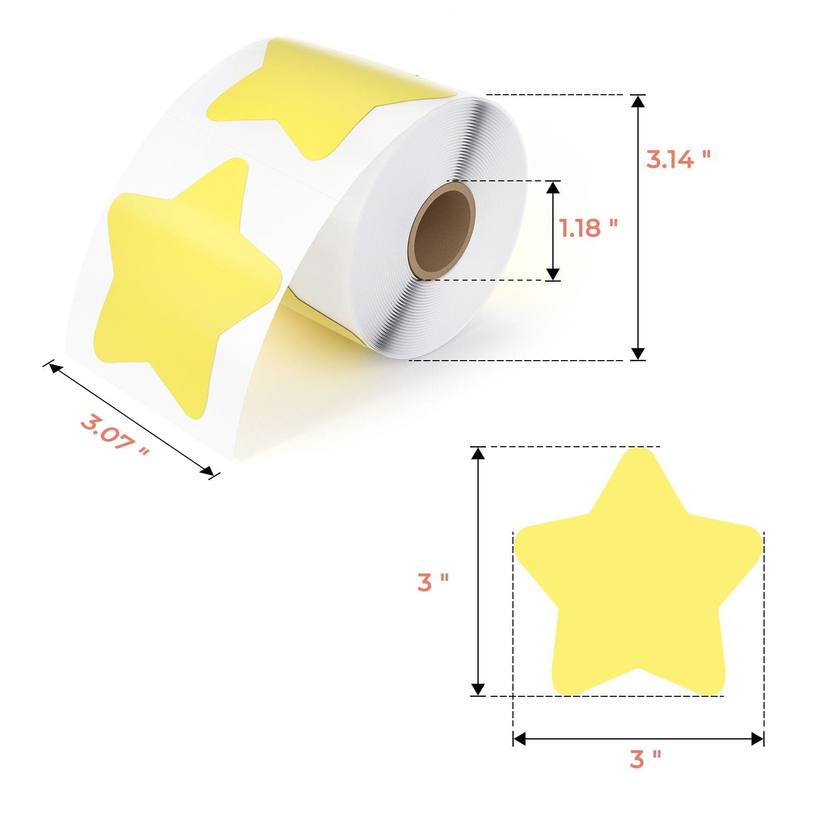 MUNBYN star-shaped thermal labels are three inches long and wide.