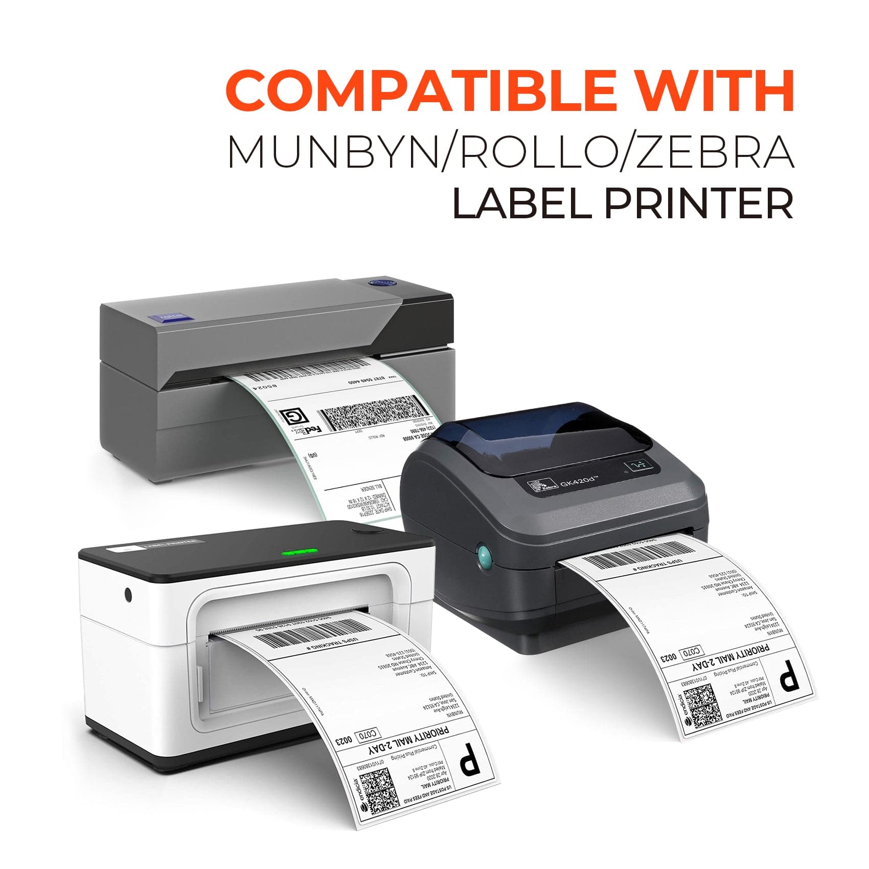 MUNBYN 4x6 shipping labels are compatible with a wide range of label printers, such as MUNBYN, ROLLO, and ZEBRA.