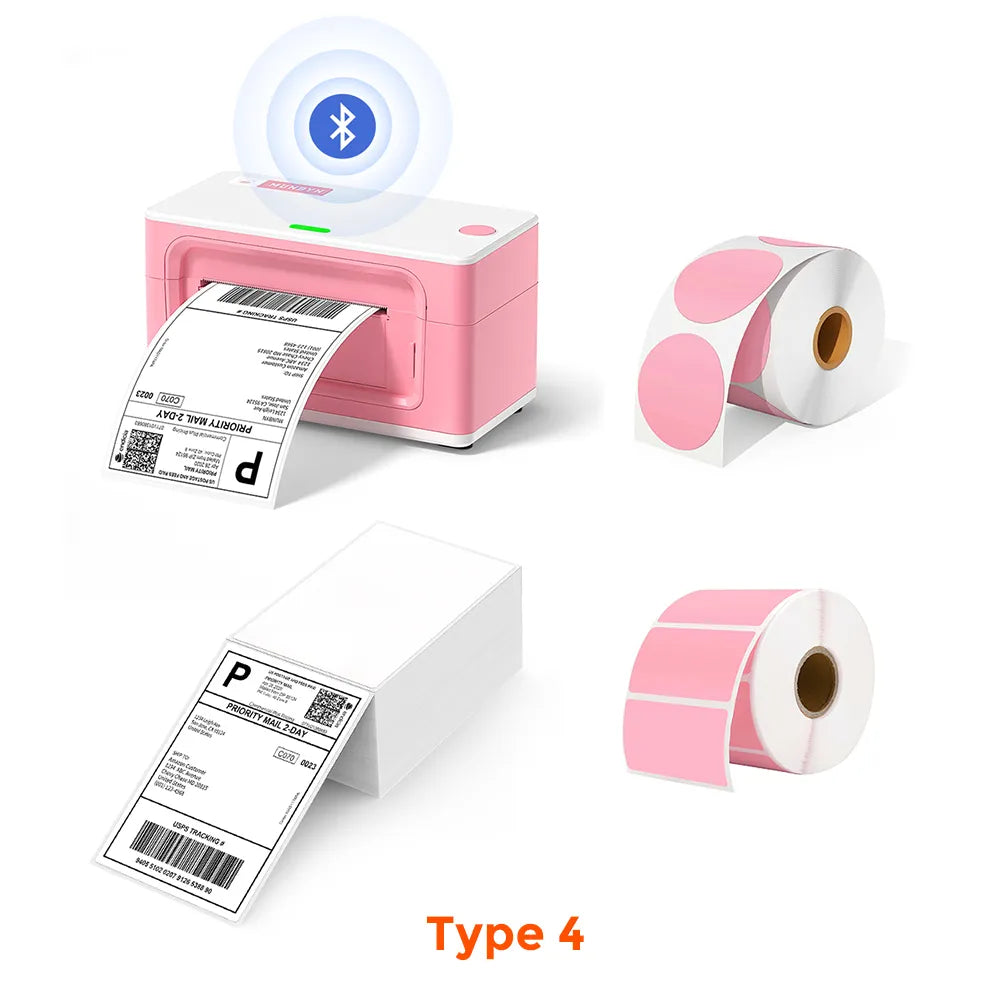 MUNBYN Upgraded Bluetooth Thermal Label Printer ITPP941B Starter Kit | Pink