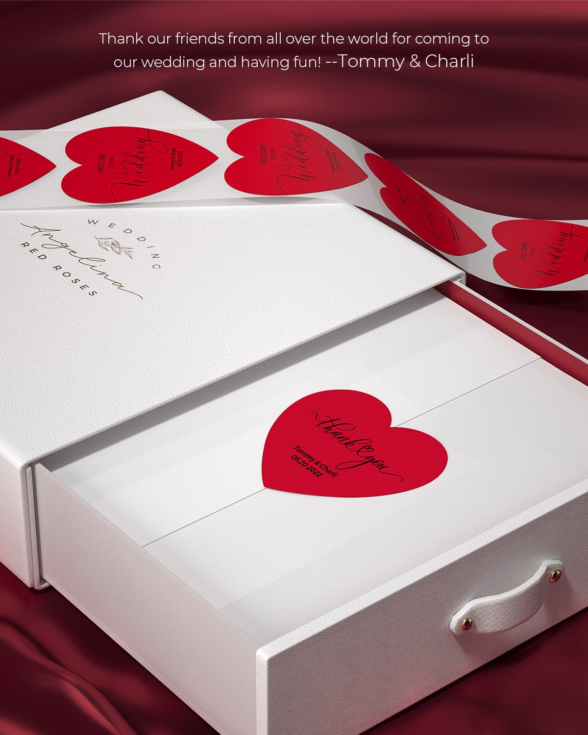 MUNBYN red heart-shaped stickers can be used as thank-you stickers on the boxes.