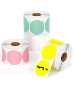 The round label rolls are available in four colors: pink, white, green and yellow.