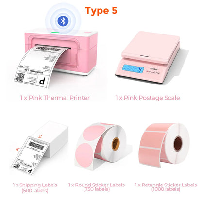 MUNBYN Upgraded Bluetooth Thermal Label Printer ITPP941B Starter Kit | Pink