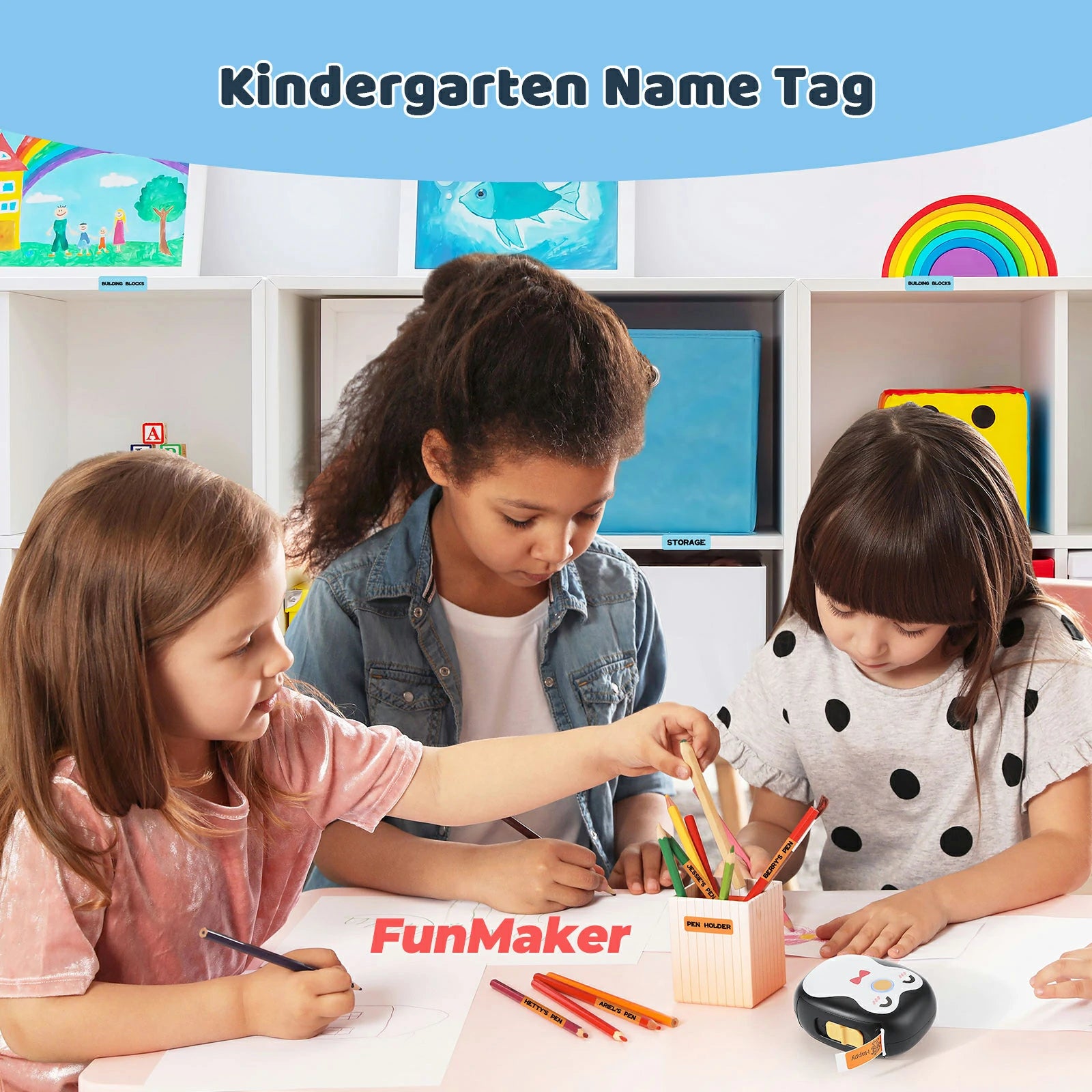 MUNBYN black Penguin Wireless Pocket Thermal Label Printer can be used to create kindergarten name tags.