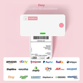 MUNBYN pink thermal printer kit is suitable for printing UPS, FedEx, Amazon, and eBay shipping labels.