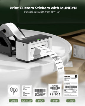 MUNBYN 4x6 Thermal Label Printer bundle is perfect for small businesses, compatible with different sizes of labels from 1.57" to 4.3".