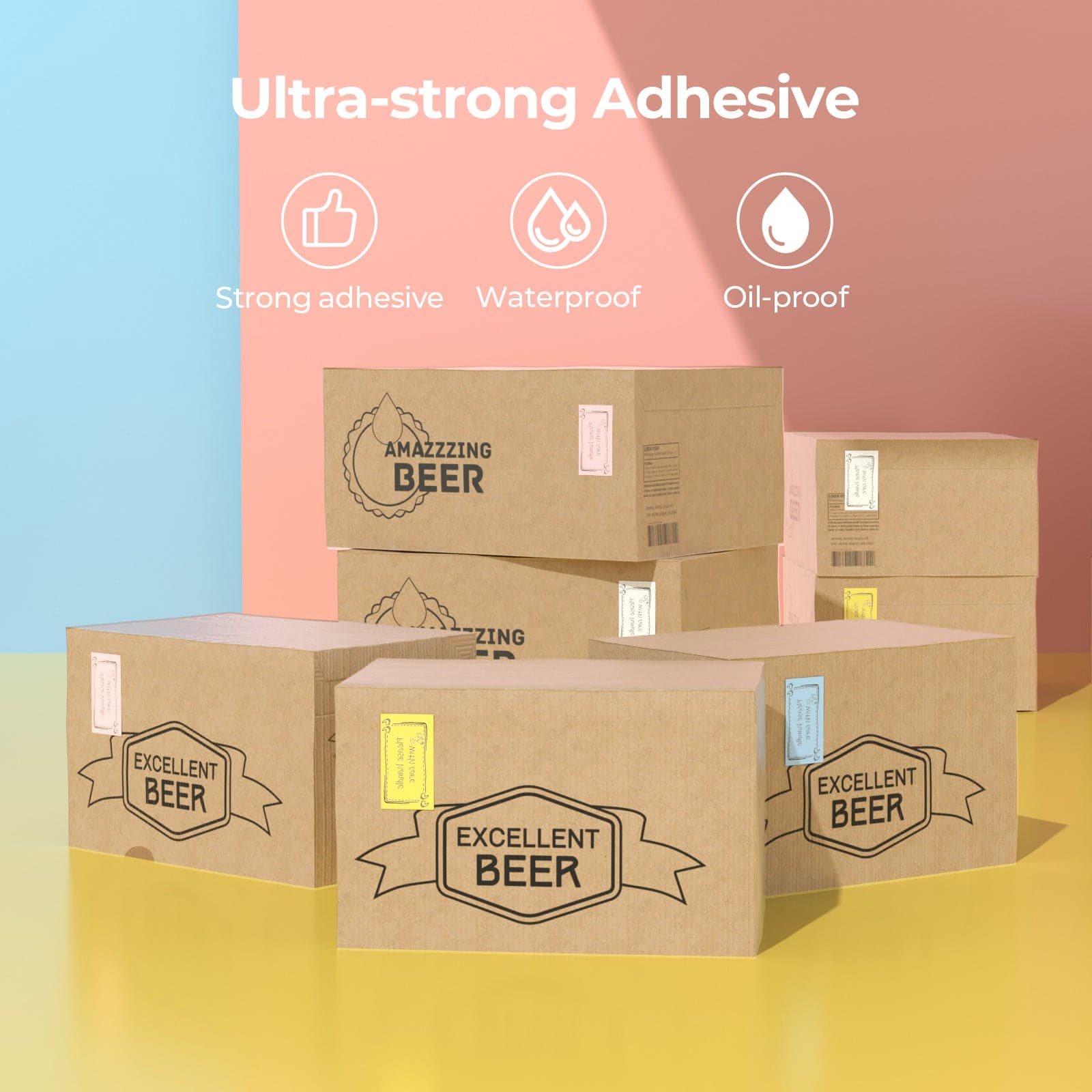 MUNBYN self-adhesive rectangle mailing labels on the packages are waterproof and oil-proof.
