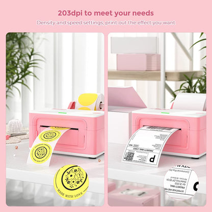 By adjusting the density and speed settings, you can print the results you want with a 203 DPI pink thermal labelprinter.