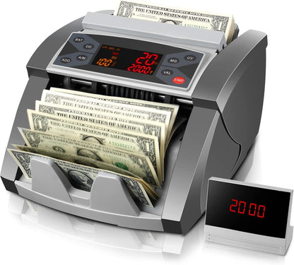 MUNBYN IMC03 Money Counter Machine Count Value of Bills, USD/EUR, UV/MG/IR/DD/DBL/HLF/CHN Counterfeit Detection Bill Counter, Add Batch 1,300 Bills/Min, External Display Cash Counter